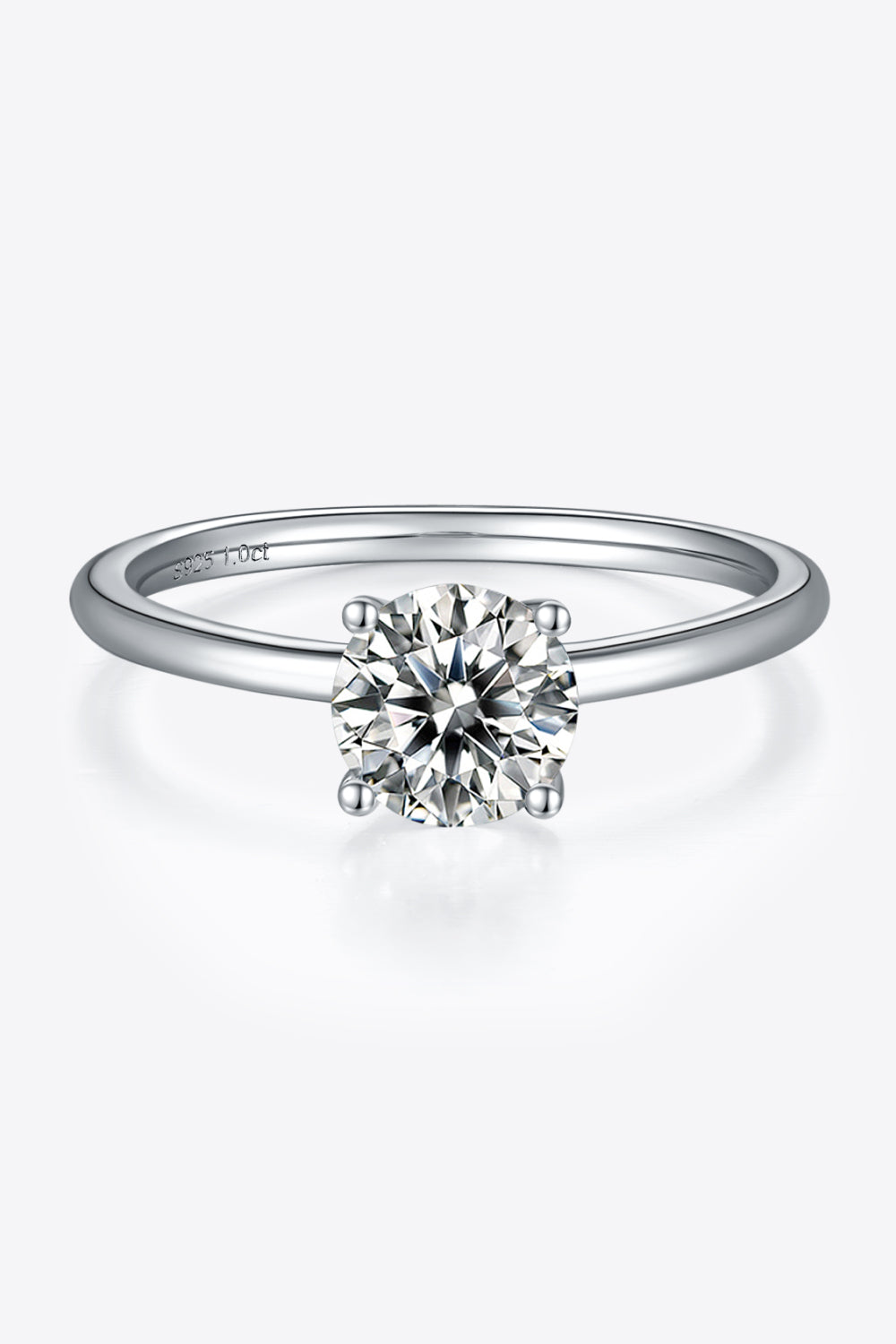 1 Carat Moissanite Platinum Over Pure Sterling Silver Solitaire Ring - Sparkala