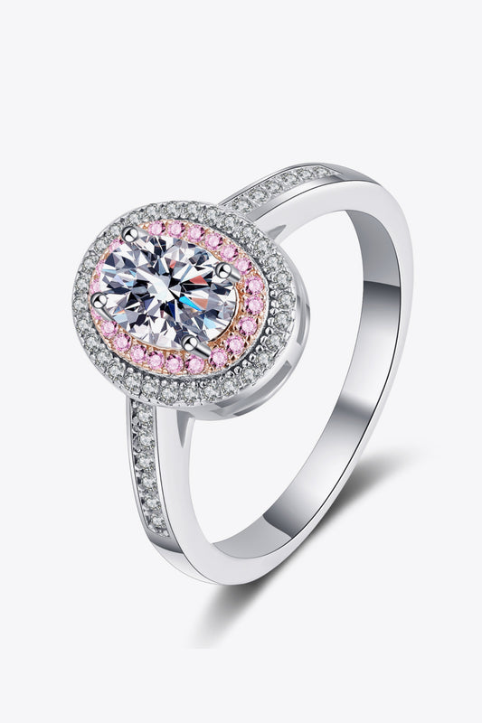 1 Carat Pink Oval-Cut Moissanite 925 Sterling Silver Halo Ring - Sparkala