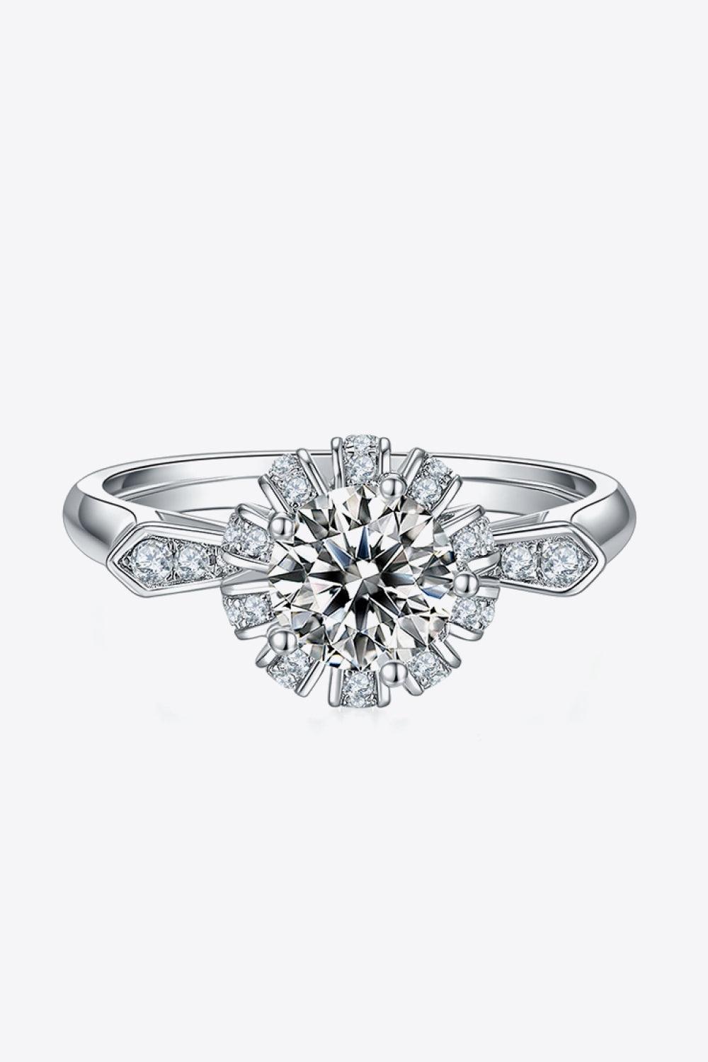 1 Carat Round Brilliant Cut Moissanite Platinum Over Pure Sterling Silver Ring - Sparkala