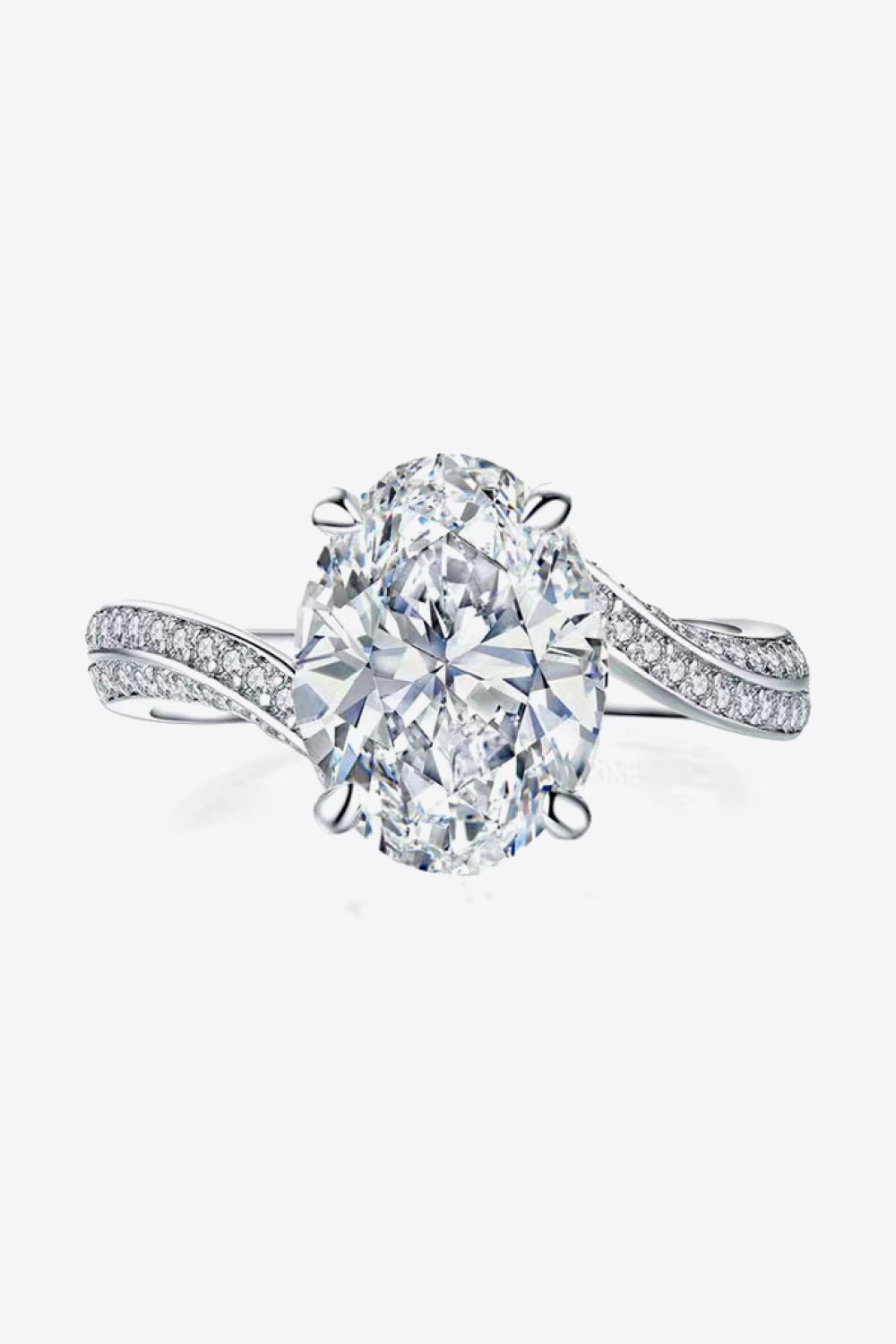 3 Carat Oval-Cut Moissanite Side Stone Ring (Platinum Over Pure Sterling Silver) - Sparkala
