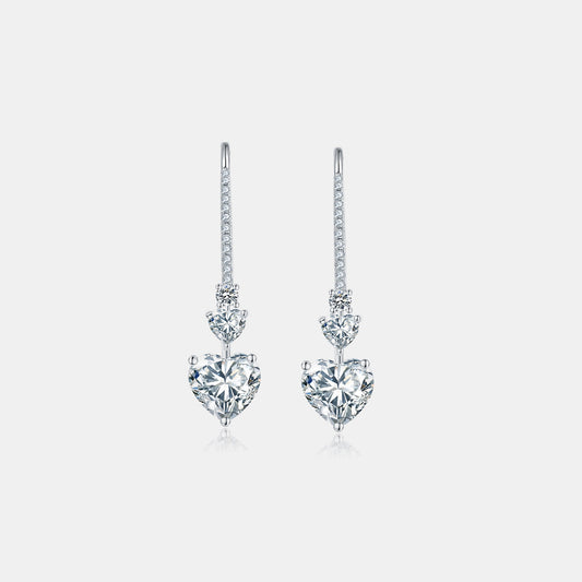 5.44 Carat 925 Sterling Silver Sparkala™ Moissanite Heart Drop Earrings