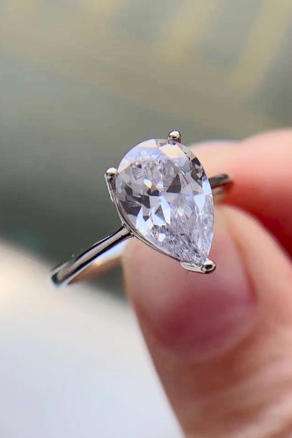 Classic Teardrop 2 Carat Pear-Cut Moissanite Ring (Platinum Over Pure Sterling Silver)