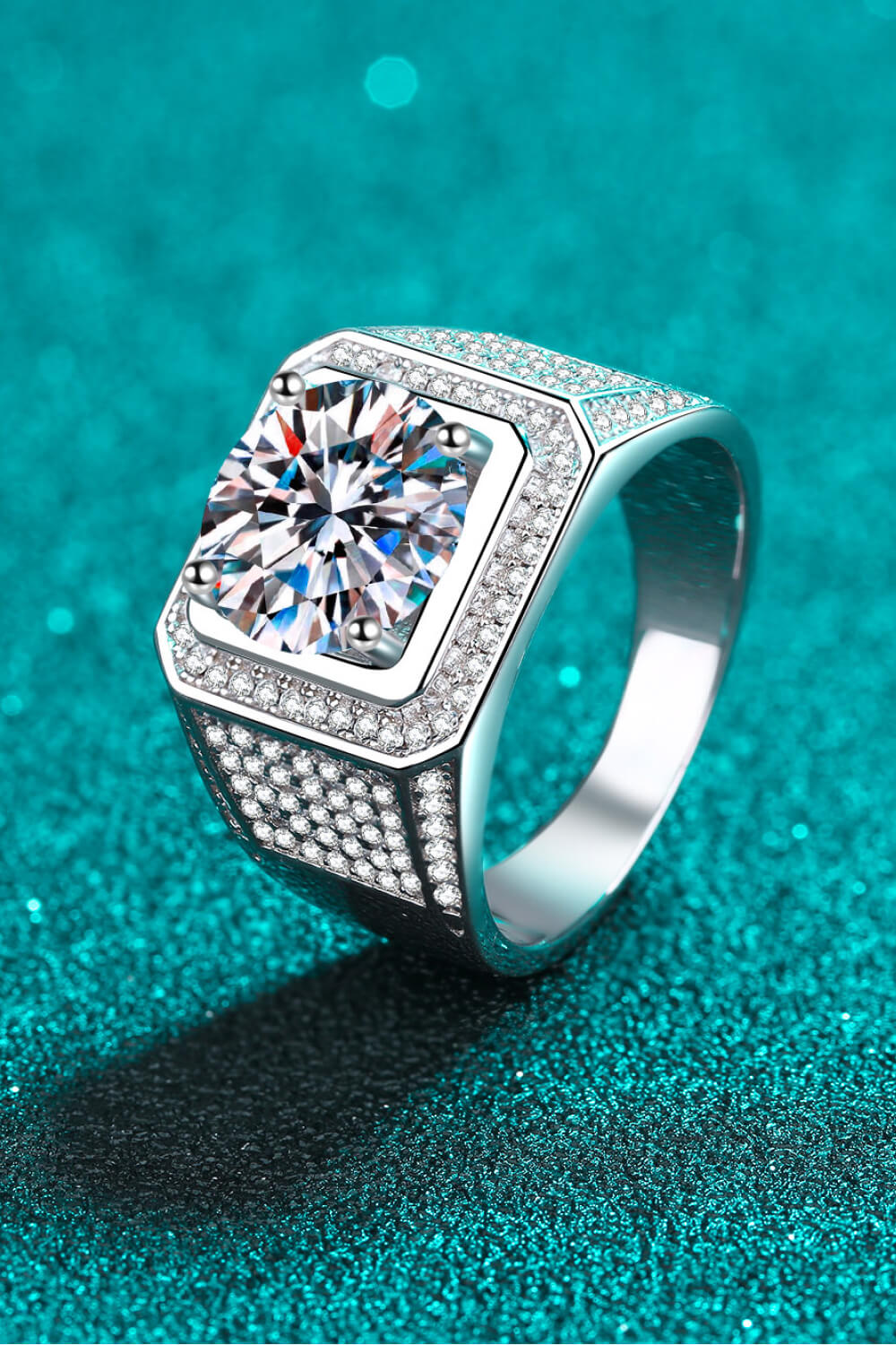 Bring It Home Wide Band Rhodium Over Pure Sterling Silver Sparkala™ Moissanite Ring