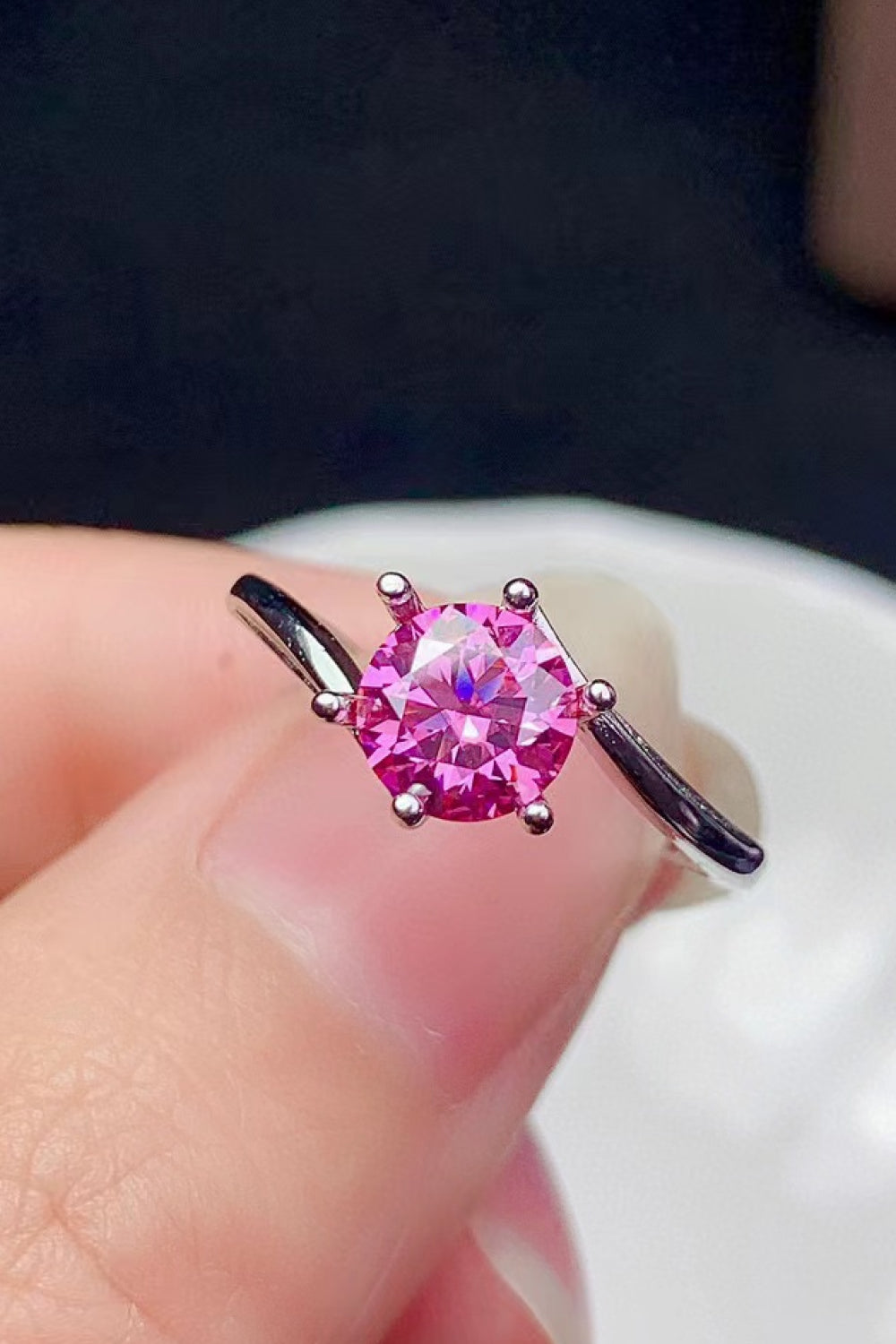 Can't Stop Your Shine 1 Carat Pink Brilliant Round Cut Moissanite Ring (Platinum Over Pure Sterling Silver)