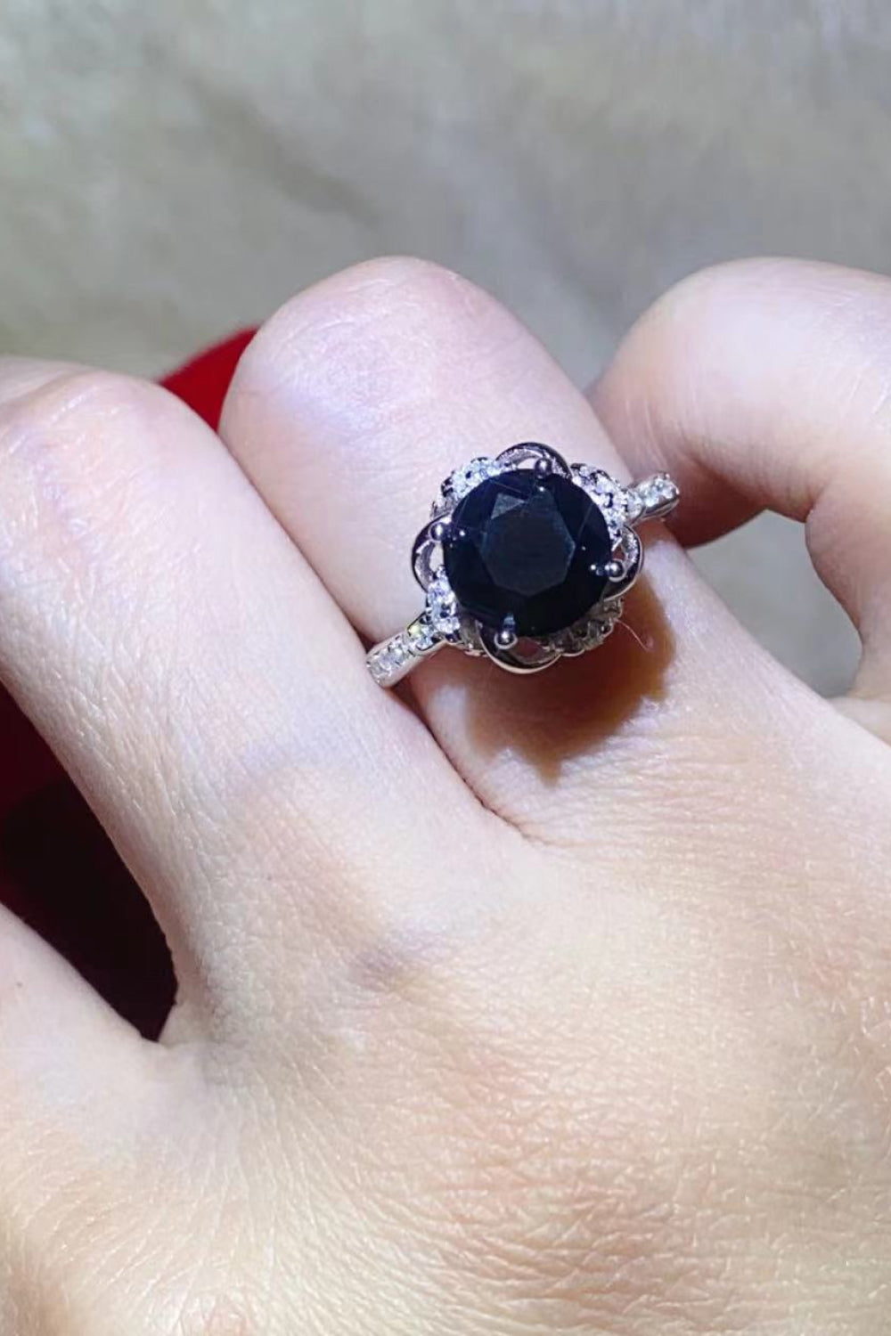2 Carat Black Black Moissanite Floral Ring - Sparkala