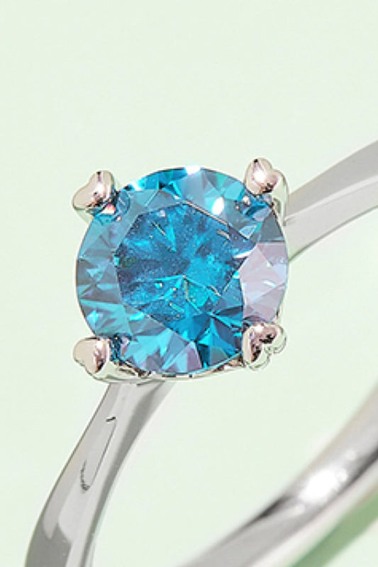 1 Carat Moissanite Platinum Over Pure Sterling Silver Solitaire Ring (Yellow, Pink, or Blue) - Sparkala
