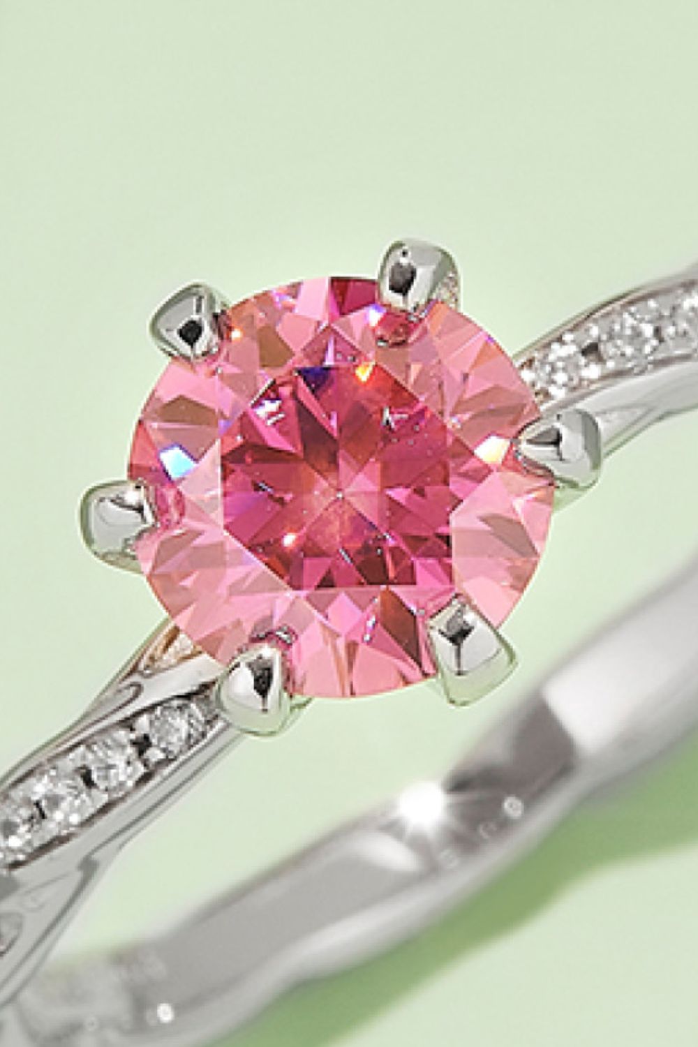 1 Carat Round Brilliant Cut Moissanite Contrast Platinum Over Pure Sterling Silver Ring (Yellow, Pink, or Blue) - Sparkala