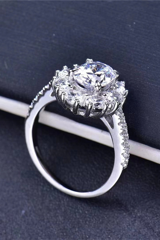 2 Carat Moissanite Floral Platinum Over Pure Sterling Silver Ring - Sparkala