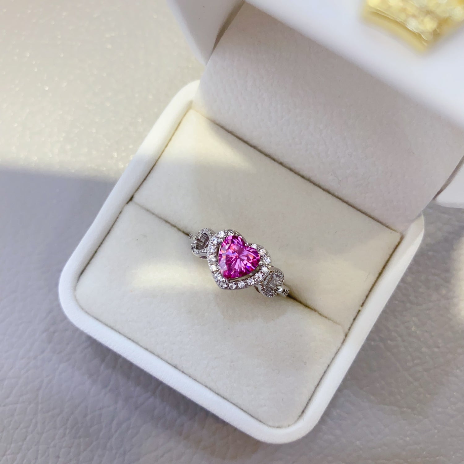 1 Carat Heart-Shaped Pink Pink Moissanite Pure Sterling Silver Ring - Sparkala