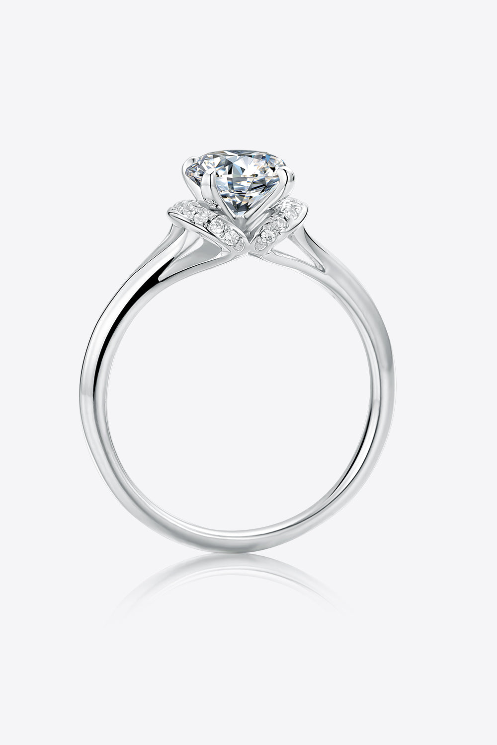 1 Carat Round Brilliant Cut Moissanite Platinum Over Pure Sterling Silver Split Shank Ring - Sparkala