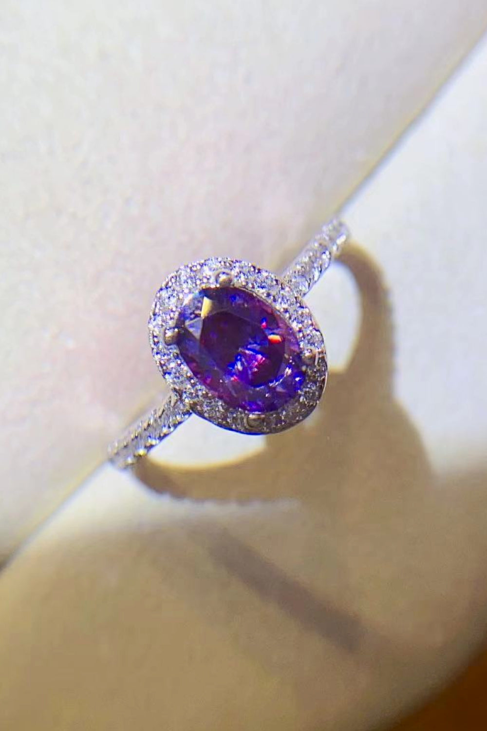 Platinum Over Pure Sterling Silver 1 Carat Purple Purple Oval-Cut Moissanite Ring