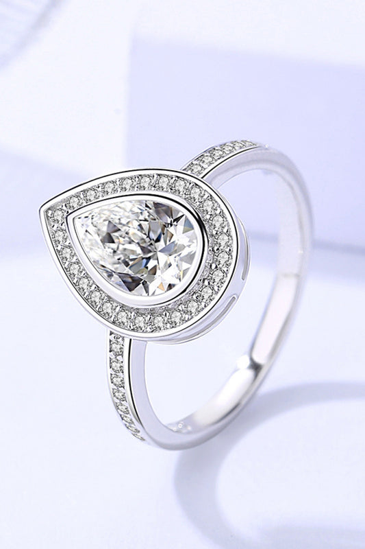 Pure Sterling Silver Teardrop Pear-Cut Moissanite Ring