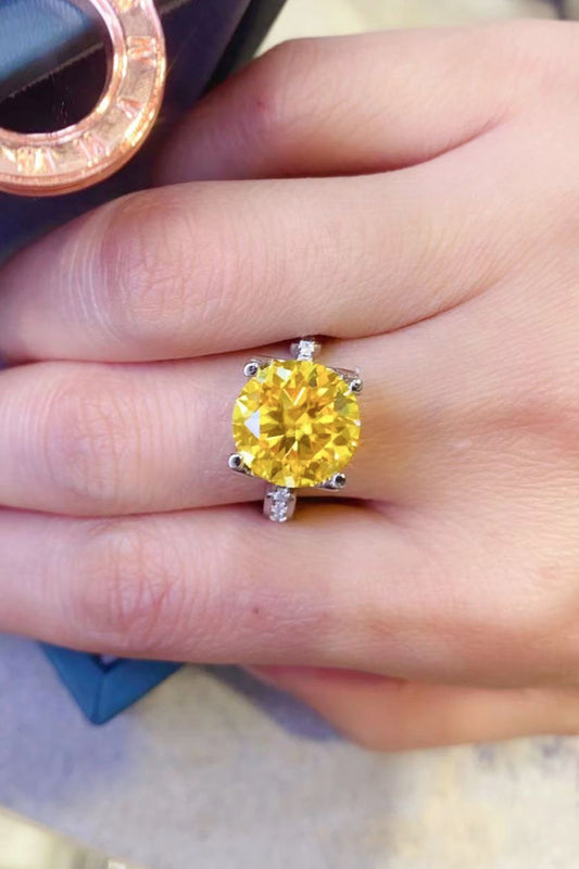 5 Carat Yellow Yellow Brilliant Round Cut Moissanite Platinum Over Pure Sterling Silver Ring