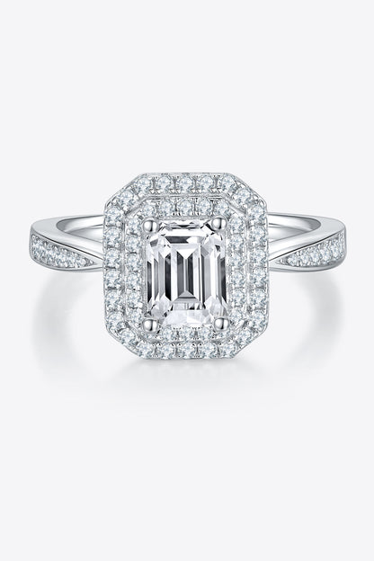 Adored 1 Carat Emerald-Cut Moissanite Platinum Over Pure Sterling Silver Side Stone Ring
