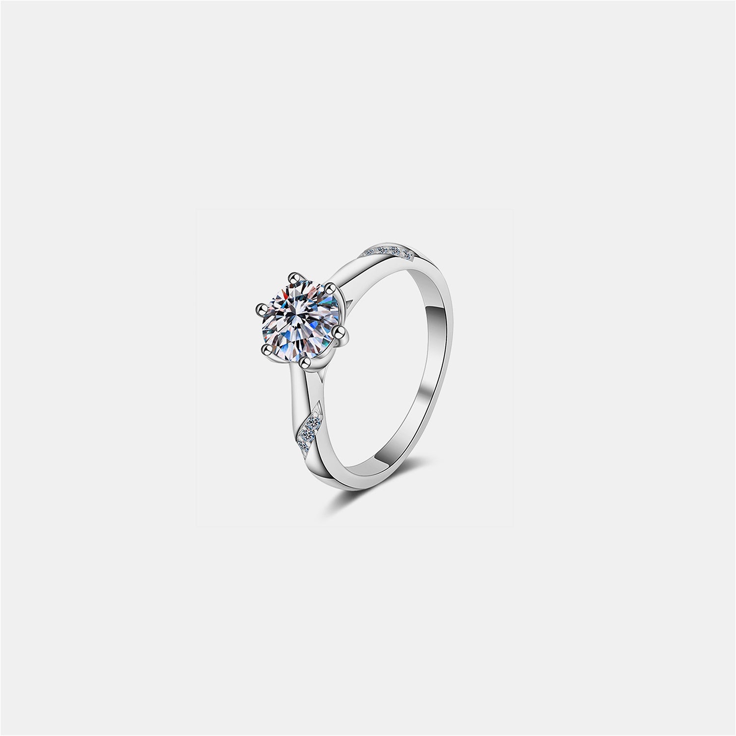 1 Carat Round Brilliant Cut Moissanite Pure Sterling Silver Ring - Sparkala