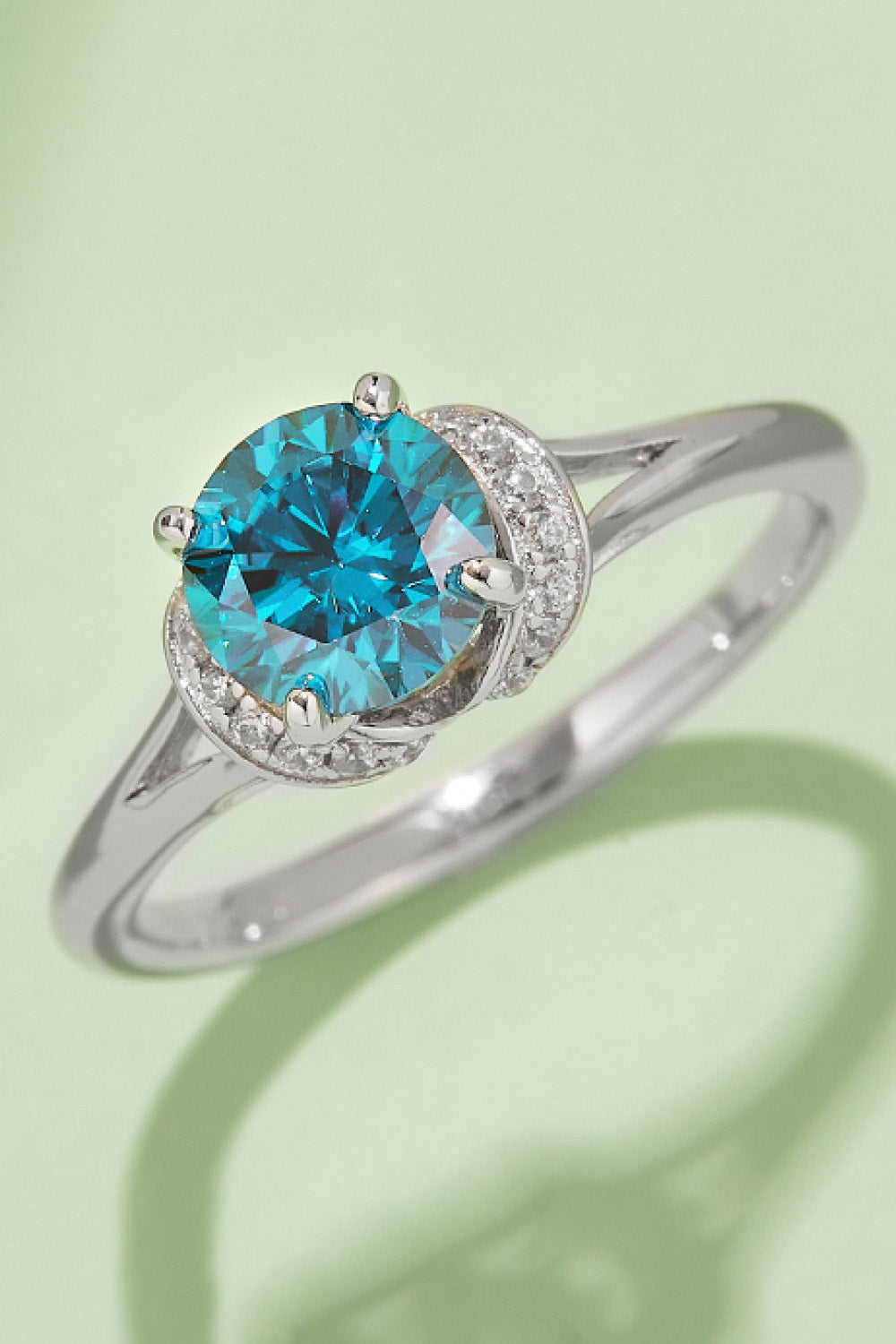 1 Carat Round Brilliant Cut Moissanite 4-Prong Platinum Over Pure Sterling Silver Ring (Yellow, Pink, or Blue) - Sparkala