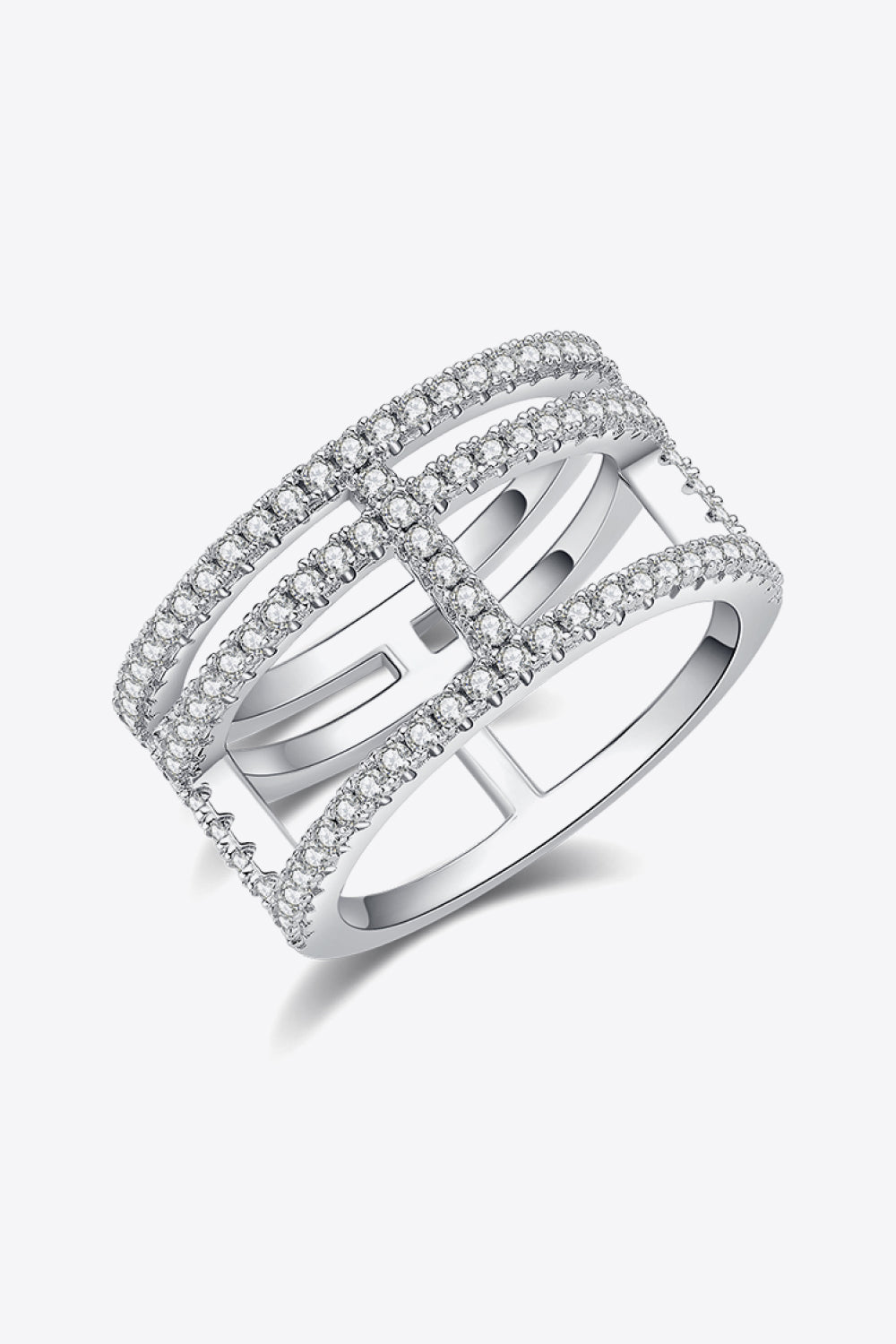 Adored Sparkala™ Moissanite Cutout Wide Ring (Platinum Over Pure Sterling Silver)