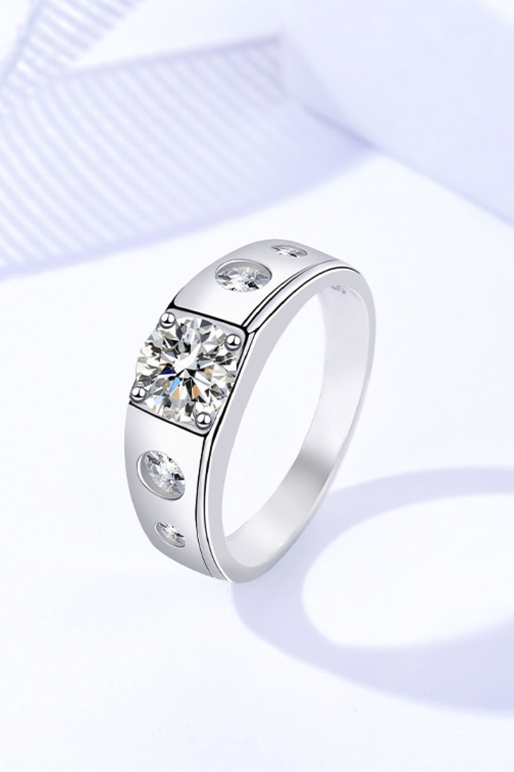 1 Carat Moissanite Platinum Over Pure Sterling Silver Inlaid Ring - Sparkala