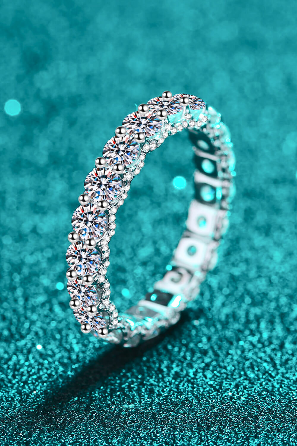 Charmed Sparkala™ Moissanite Eternity Ring Rhodium Over Pure Sterling Silver