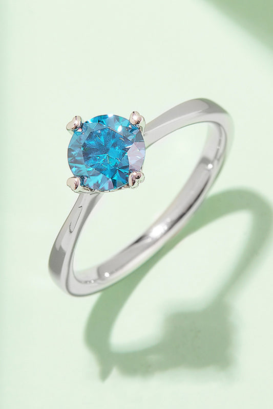 1 Carat Moissanite Platinum Over Pure Sterling Silver Solitaire Ring (Yellow, Pink, or Blue) - Sparkala