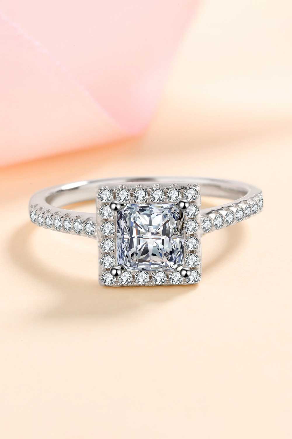 Sterling Silver Square Sparkala™ Moissanite Ring (Rhodium Over Pure Sterling Silver)