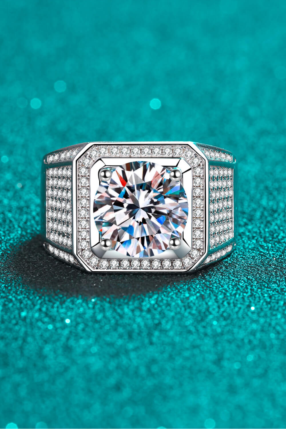 Bring It Home Wide Band Rhodium Over Pure Sterling Silver Sparkala™ Moissanite Ring