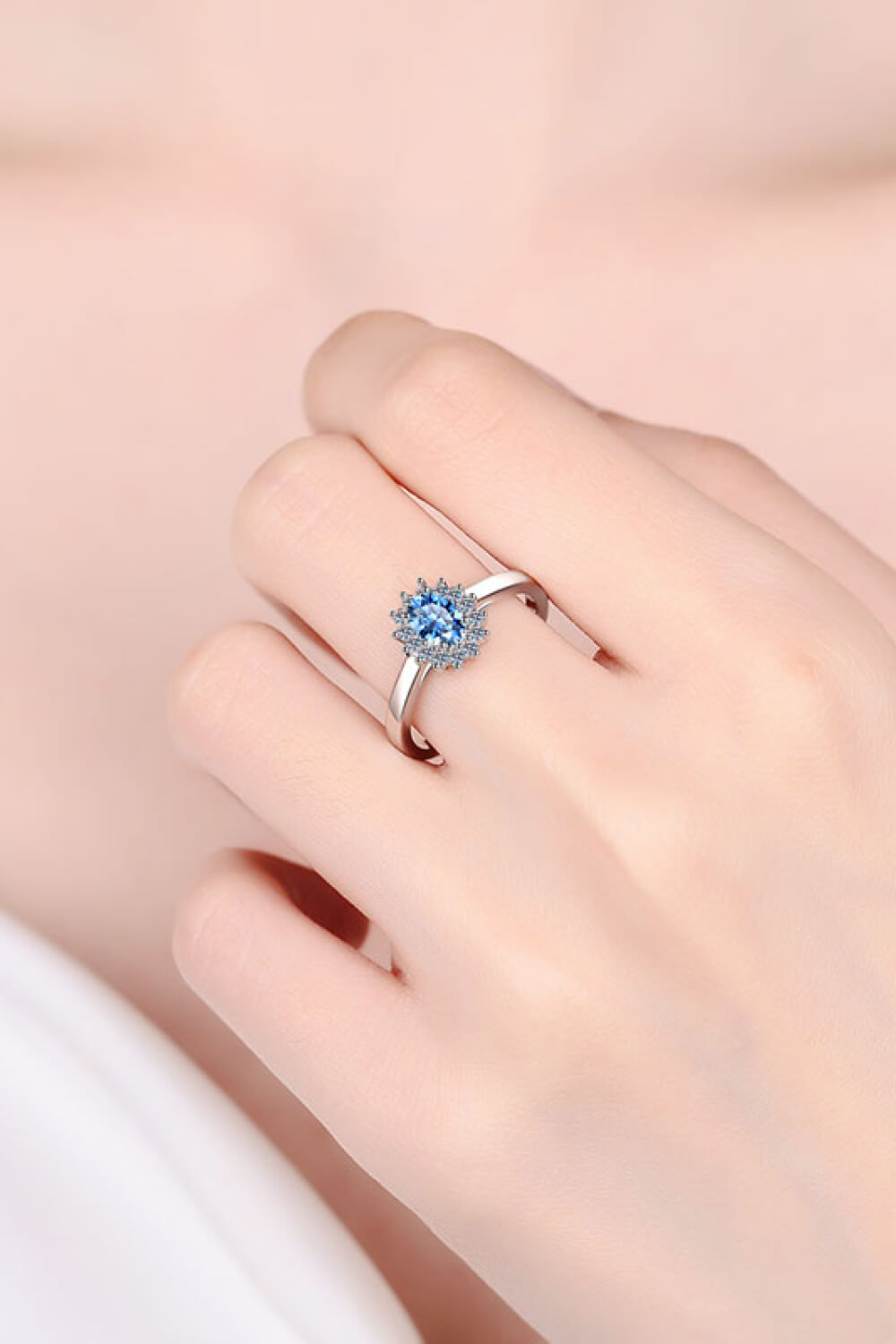 Adored On My Own Blue Moissanite Ring (Rhodium Over Pure Sterling Silver)