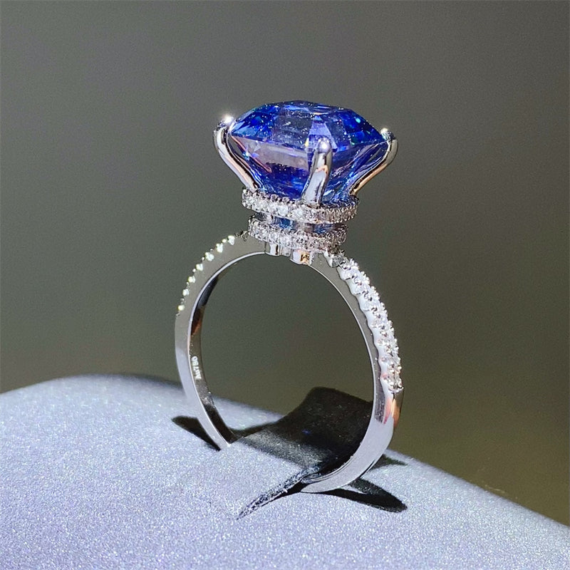 5 Carat Blue Sparkala™ Moissanite  Sterling Silver Ring