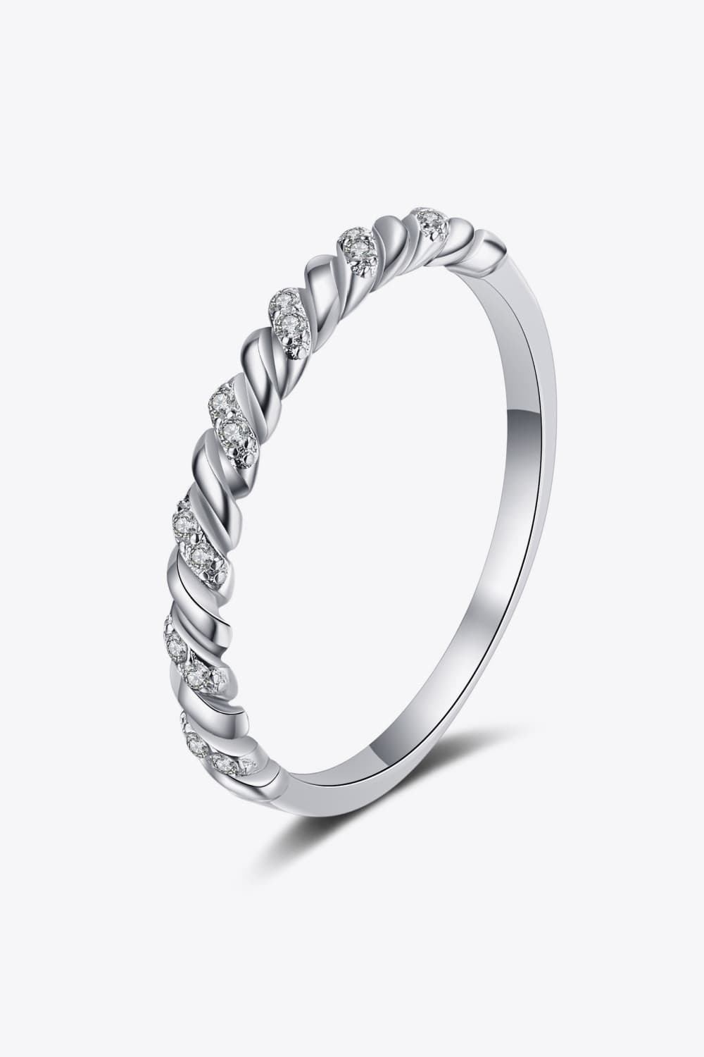 Moissanite Rhodium-Plated Half-Eternity Twist Ring - Sparkala