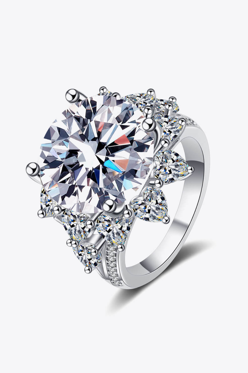 10 Carat Moissanite Flower-Shaped Ring (Rhodium Over Pure Sterling Silver) - Sparkala
