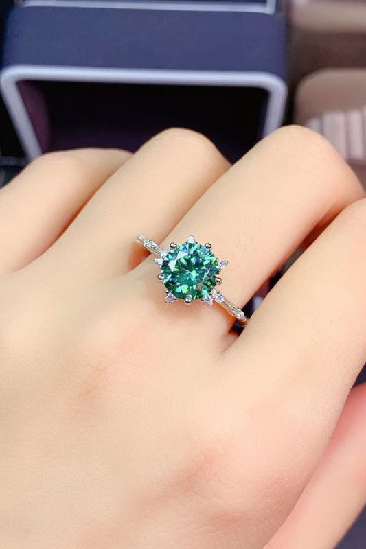 All Eyes On Me 1 Carat Green Brilliant Round Cut Moissanite Platinum-Plated Ring