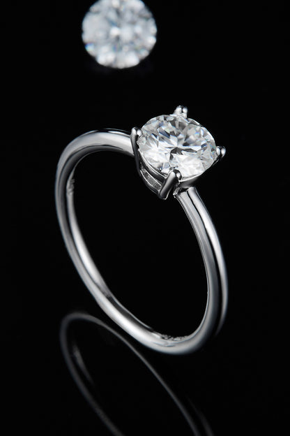 1 Carat Moissanite Platinum Over Pure Sterling Silver Solitaire Ring - Sparkala