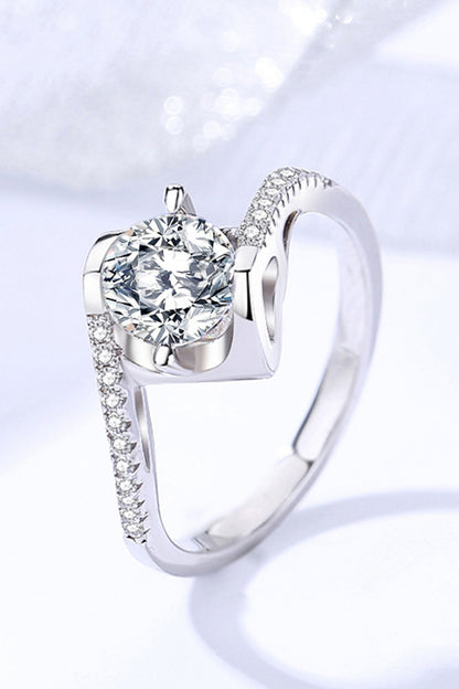 Darling You Platinum Over Pure Sterling Silver Brilliant Round Cut Moissanite Ring