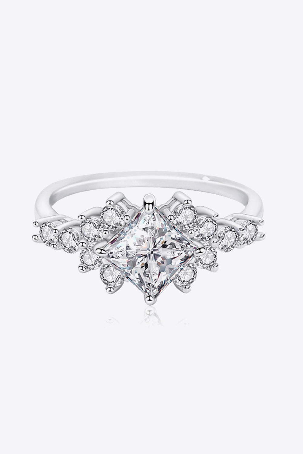 1.38 Carat Princess-Cut Moissanite Ring (Platinum Over Pure Sterling Silver) - Sparkala