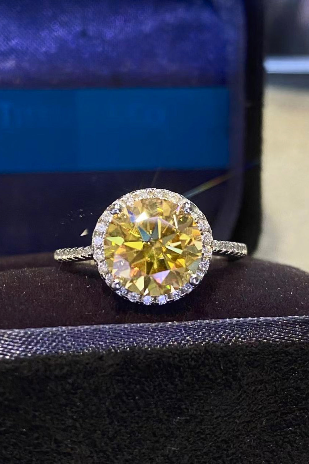 2 Carat Yellow Yellow Moissanite Round Halo Ring (Platinum Over Pure Sterling Silver) - Sparkala