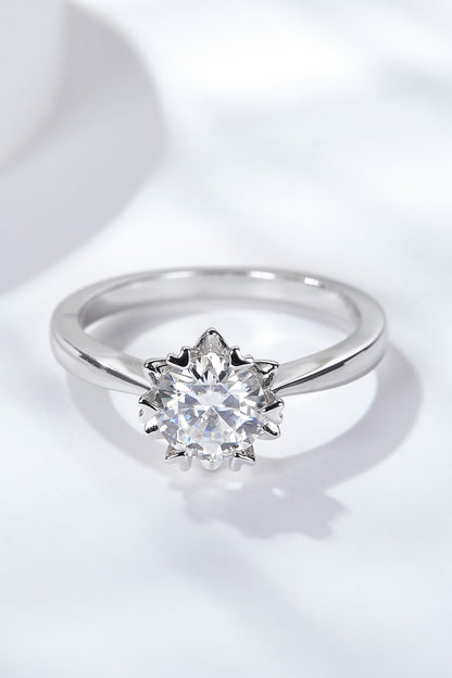 Platinum Over Pure Sterling Silver Solitaire Moissanite Ring