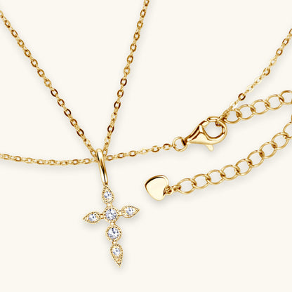 Moissanite Cross Pendant Necklace (18k Gold over Fine Sterling Silver)