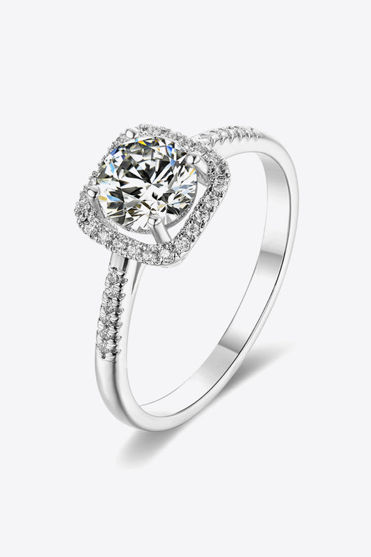 1 Carat Moissanite and Zircon Ring (Platinum Over Pure Sterling Silver) - Sparkala