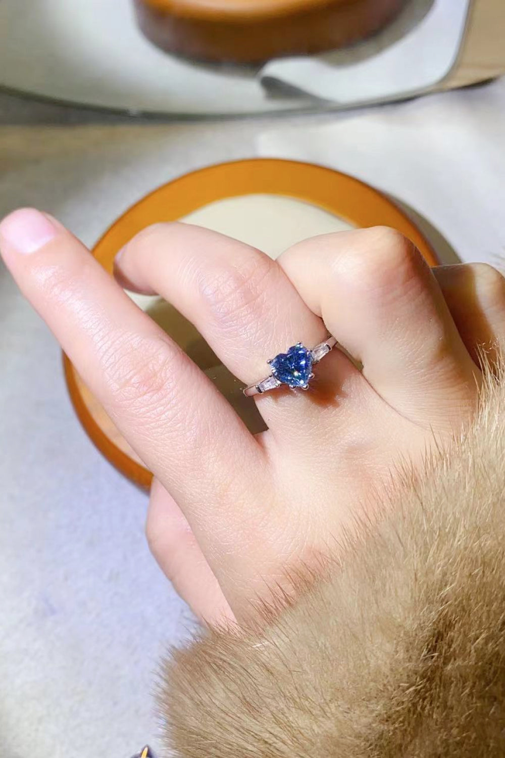 1 Carat Blue Moissanite Heart-Shaped Platinum-Plated Ring in Blue - Sparkala