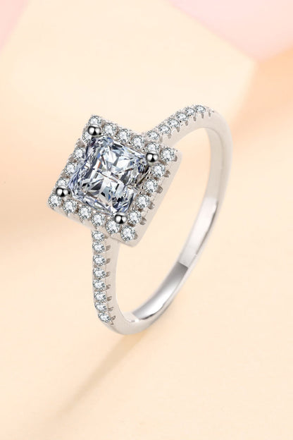 Sterling Silver Square Sparkala™ Moissanite Ring (Rhodium Over Pure Sterling Silver)