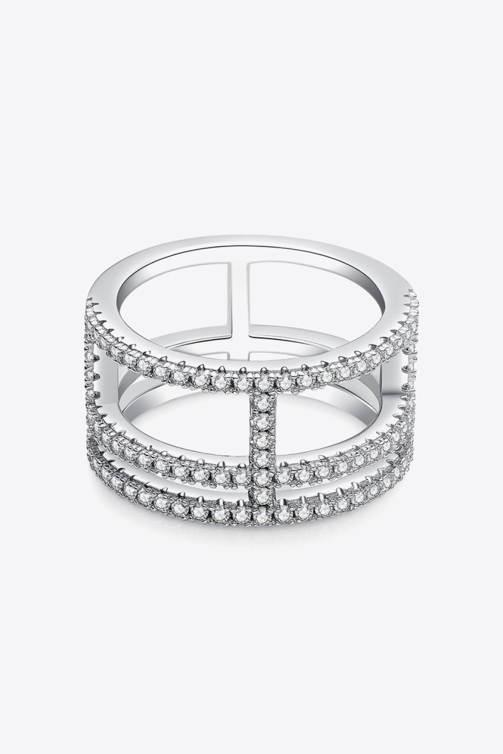 Adored Sparkala™ Moissanite Cutout Wide Ring (Platinum Over Pure Sterling Silver)