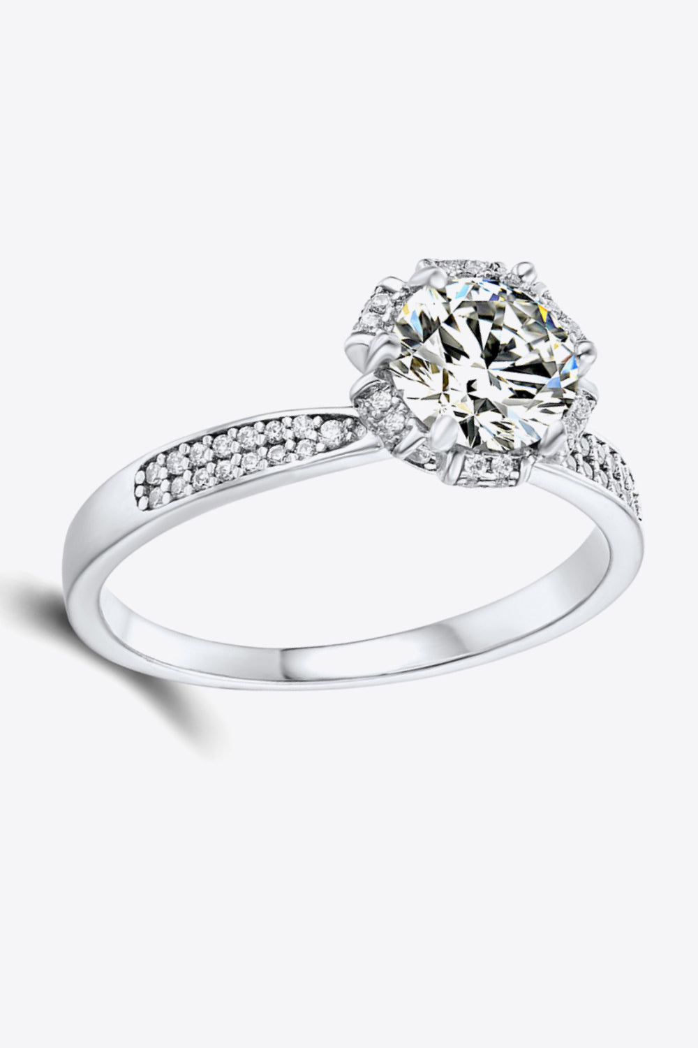 Platinum Over Pure Sterling Silver 1 Carat Brilliant Round Cut Sparkala™ Moissanite Ring