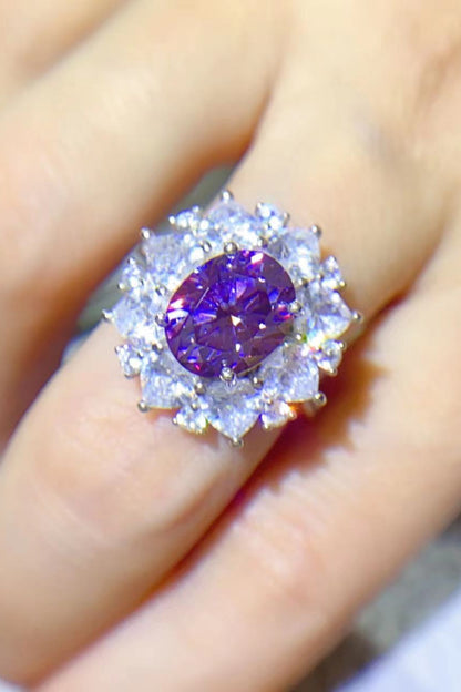 3 Carat Purple Oval-Cut Moissanite Platinum Over Pure Sterling Silver Ring - Sparkala