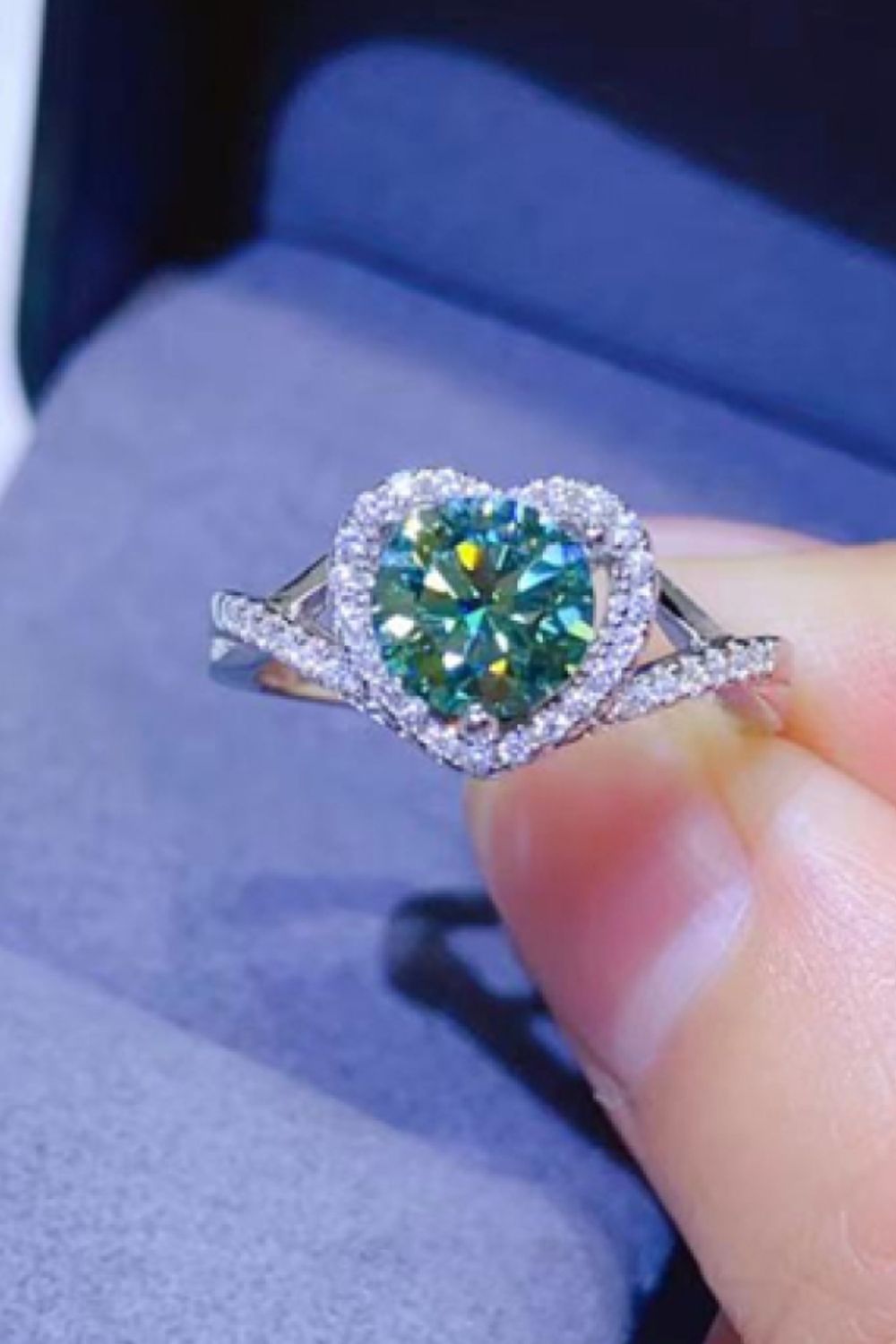 Adored 1 Carat Yellow Green Moissanite Platinum Over Pure Sterling Silver Heart Ring