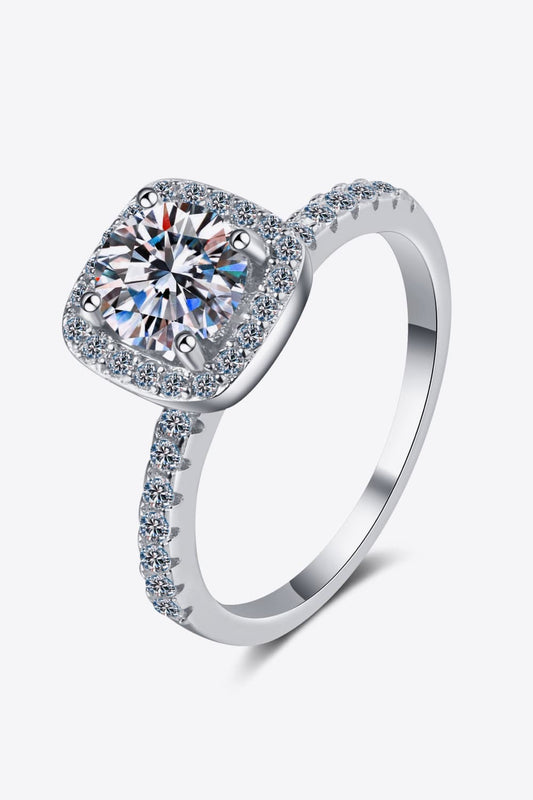 2 Carat Moissanite Square Halo Ring (Rhodium Over Pure Sterling Silver) - Sparkala