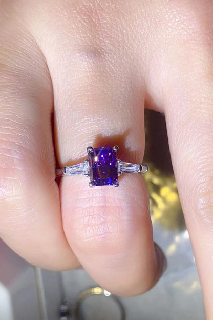 1 Carat Purple Emerald-Cut Moissanite Platinum-Plated Rectangle Ring in Purple - Sparkala