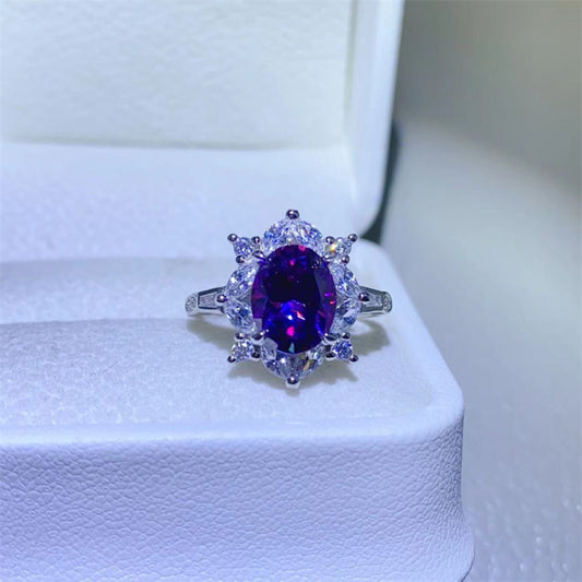 2 Carat Purple Oval-Cut Moissanite Pure Sterling Silver Ring - Sparkala