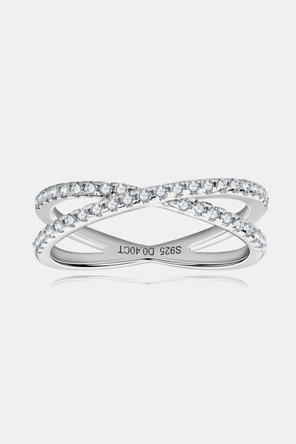 Sparkala™ Moissanite Platinum Over Pure Sterling Silver Crisscross Ring