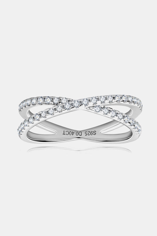 Moissanite Platinum Over Pure Sterling Silver Crisscross Ring