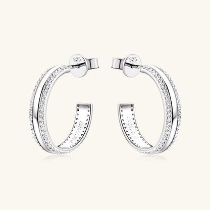 Pure Sterling Silver Inlaid Moissanite C-Hoop Earrings